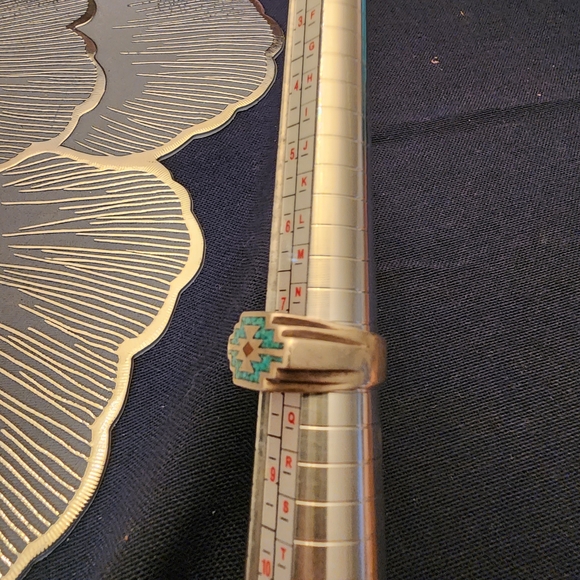 Turquoise and Sterling  Silver Geometric Ring - Picture 4 of 4